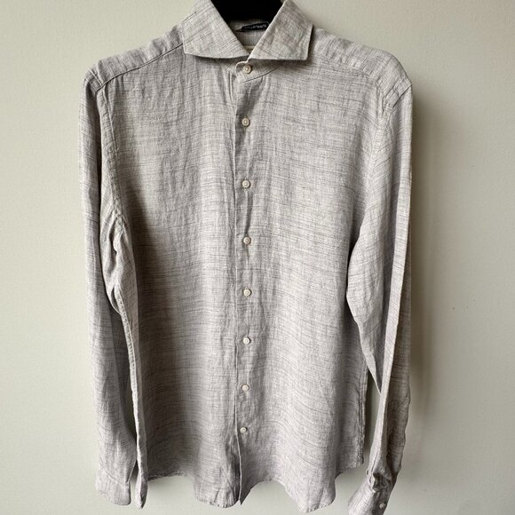 Suitsupply Slim Fit Tessitura Monti Pure Linen Long Sleeve Shirt Light Grey - Picture 1 of 11